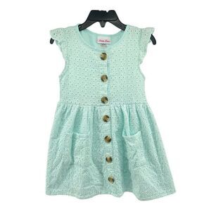 Little Lass Toddler Girls Aqua Eyelet Flutter Sleeve Dress 4T – A-Line